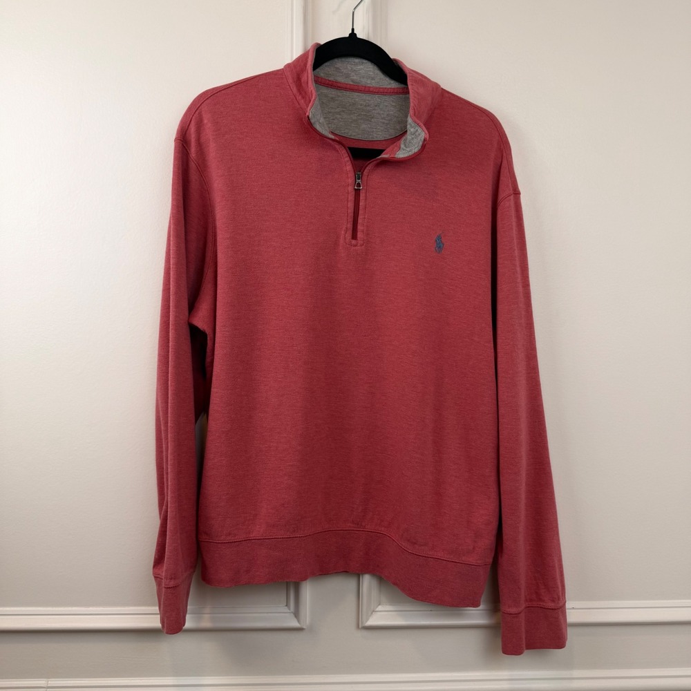 Polo Ralph Lauren Mens Red Heather Quarter Zip Pullover Sweater Pony Logo Large